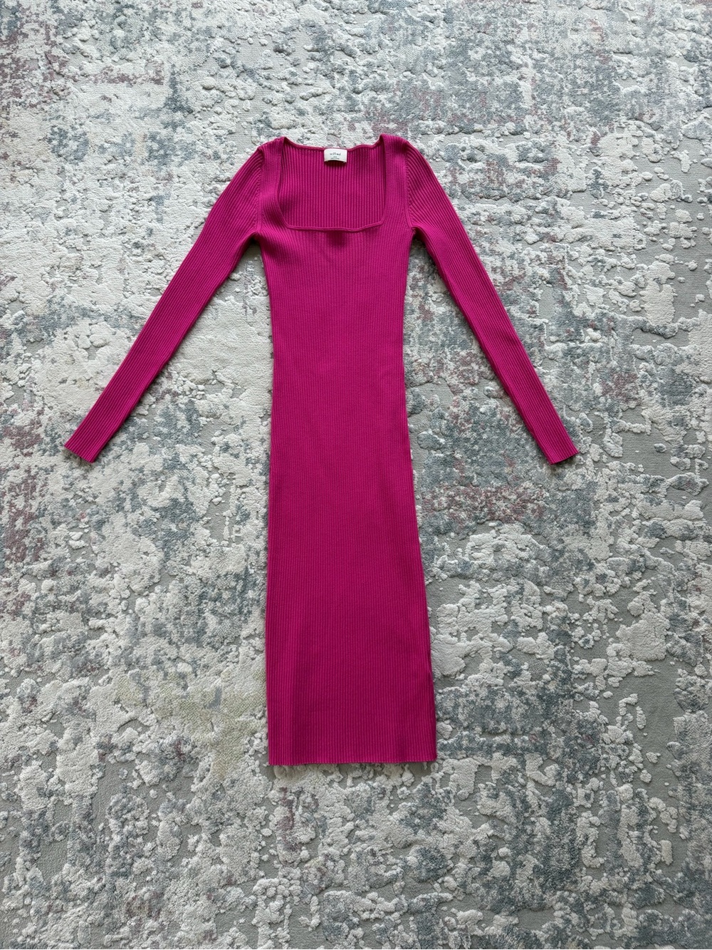 Aritzia Ribbed Square-Neck Midi Dress in Magenta